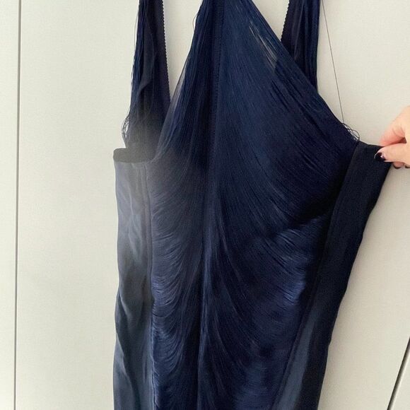 Cult Gaia Renata Silk Fringe Halter Gown Ink Navy Size Large - Picture 3 of 15